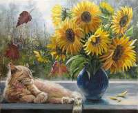 Без бренда «Подсолнухи в синей вазе возле кота» в Кургане