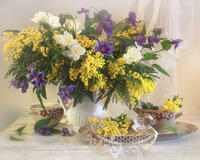 Без бренда «Натюрморт из мимоз и колокольчиков (20шт)» в Кургане