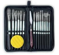 Без бренда «Коробка 50 шт.: Набор кистей для рисования в чехле, премиум набор (15 нейлоновых кистей, 1 мастихин) белые» в Кургане