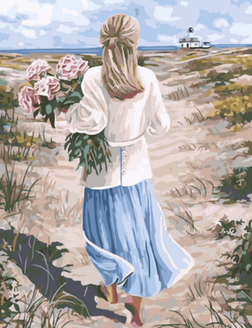 Картина по номерам 40x50 Дама с букетом цветов