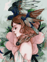 Без бренда «Девушка с большим цветком и птицы» в Кургане в интернет-магазине  Без бренда «Девушка с большим цветком и птицы» в Кургане