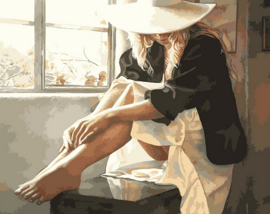 Картина по номерам 40x50 Милая девушка в белой шляпе