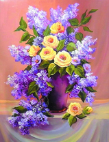 Сирень и чайные розы в одном большом букете