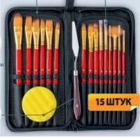 Без бренда «Коробка 50 шт.: Набор кистей для рисования в чехле, премиум набор (15 нейлоновых кистей, 1 мастихин) красные» в Кургане