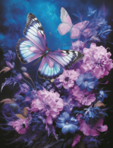 Фиолетовая бабочка и ночные цветы